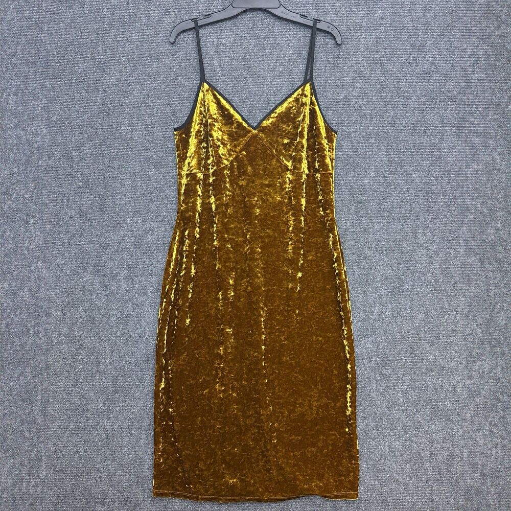 1 State Crushed Velvet Slip Dress Gold Brown Spaghetti Strap V‑Neck Women’s M